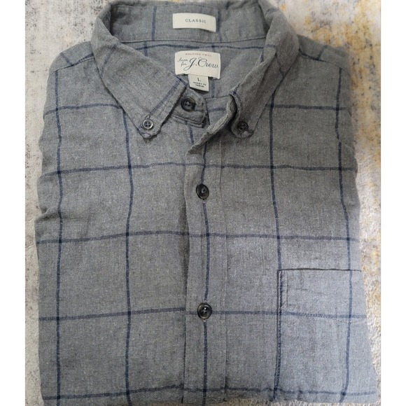 Other - J. Crew Men's Grey Blue Check Brushed Twill Button Up Shirt Size Large